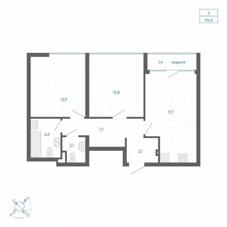 2-комнатная квартира: Екатеринбург, улица Вильгельма де Геннина, 59 ... - Фото 1