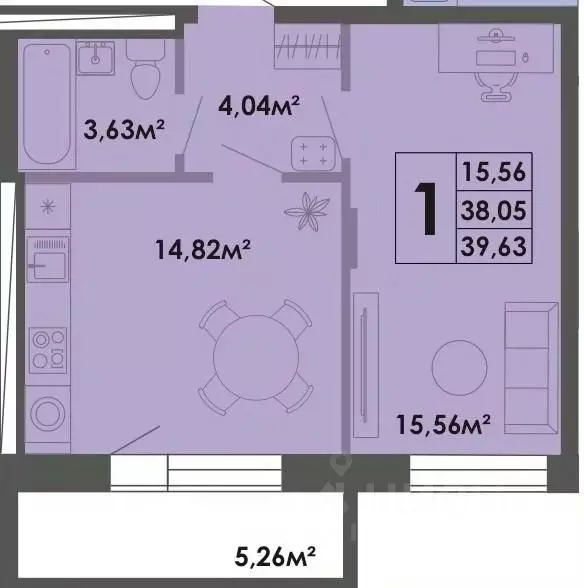 1-к кв. Саха (Якутия), Якутск 53-й кв-л,  (39.63 м) - Фото 0