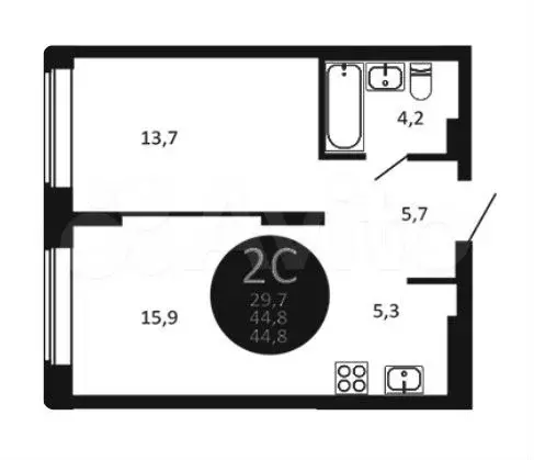 2-к. квартира, 44,8 м, 3/22 эт. - Фото 0