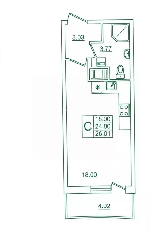 Студия Санкт-Петербург ул. Плесецкая, 20к2 (24.5 м) - Фото 2