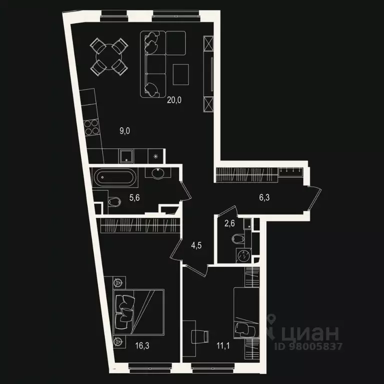 3-к кв. Тюменская область, Тюмень ул. Щербакова, 2к4 (75.33 м) - Фото 0