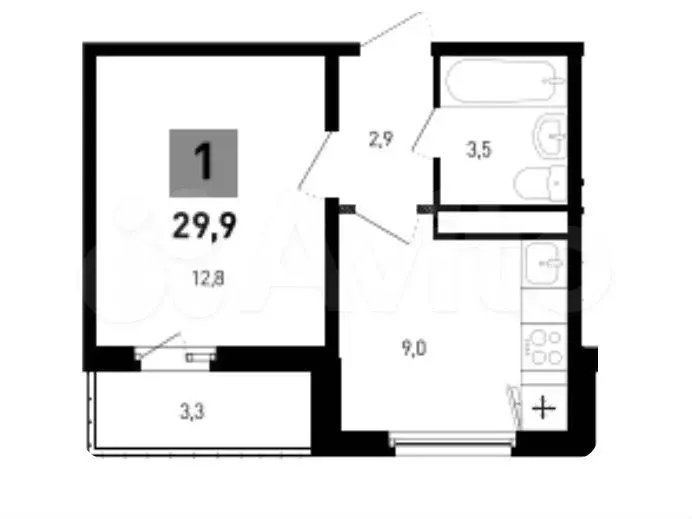 1-к. квартира, 29,5 м, 8/10 эт. - Фото 1