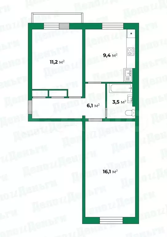 2-к. квартира, 47,1 м, 2/5 эт. - Фото 0