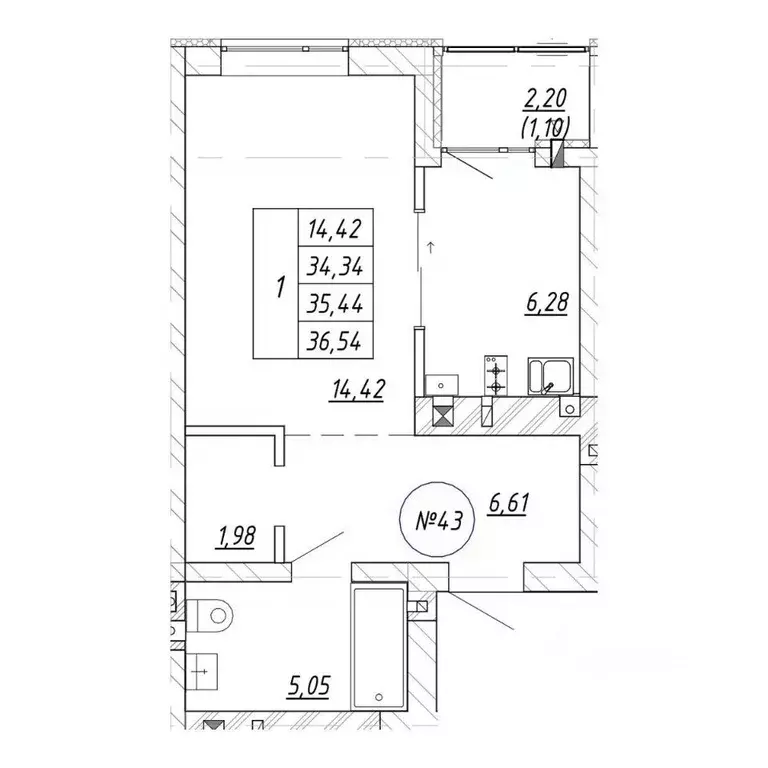 1-к кв. Калининградская область, Зеленоградск  (36.54 м) - Фото 1