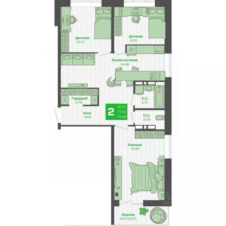 2-к кв. Приморский край, Владивосток Зеленый Бульвар 2 жилой комплекс ... - Фото 1