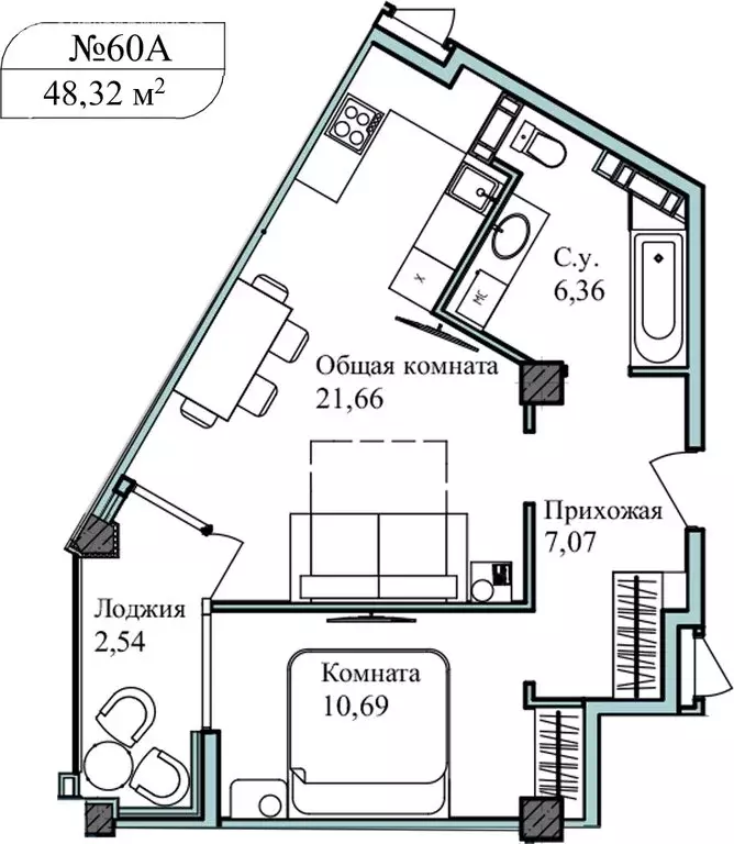 2-комнатная квартира: Севастополь, улица Лётчиков, 10к3 (50.3 м) - Фото 0