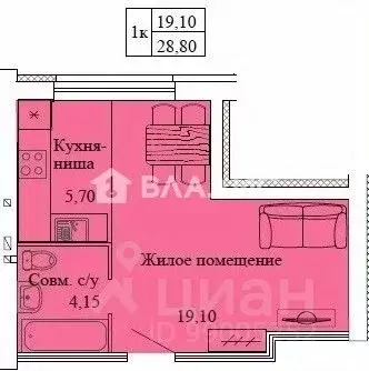 Студия Ивановская область, Кохма ул. Виктора Дубравина, 4 (28.8 м) - Фото 2