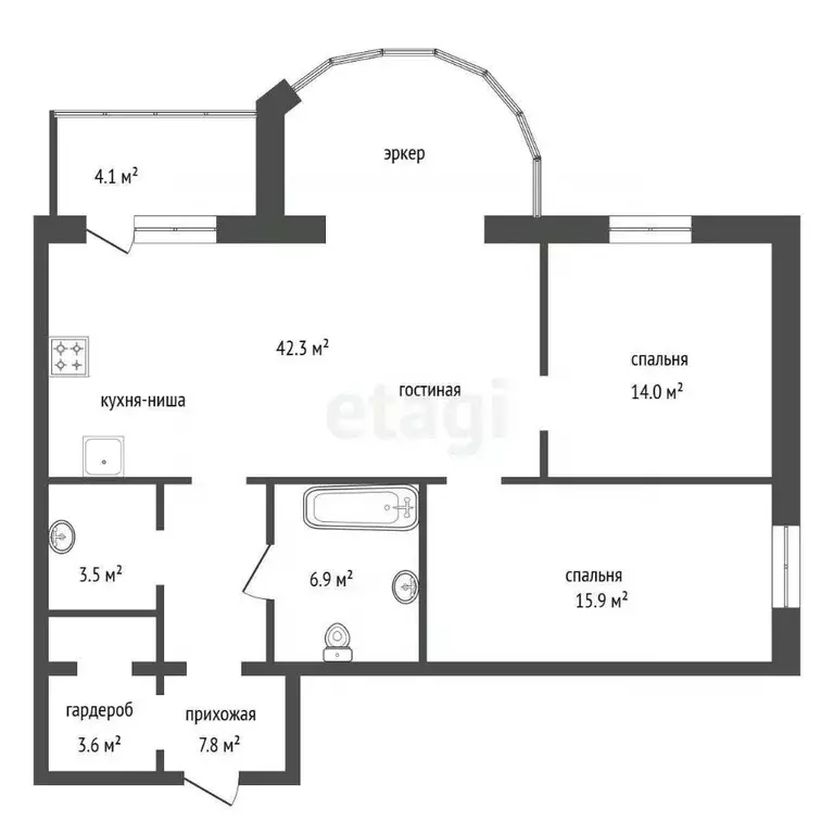 3-к кв. Красноярский край, Красноярск ул. Авиаторов, 4В (94.4 м) - Фото 2