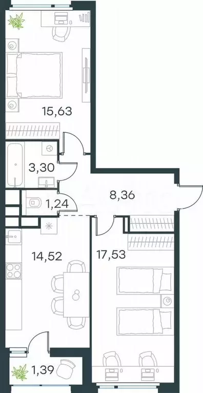 2-к. квартира, 62 м, 4/9 эт. - Фото 0