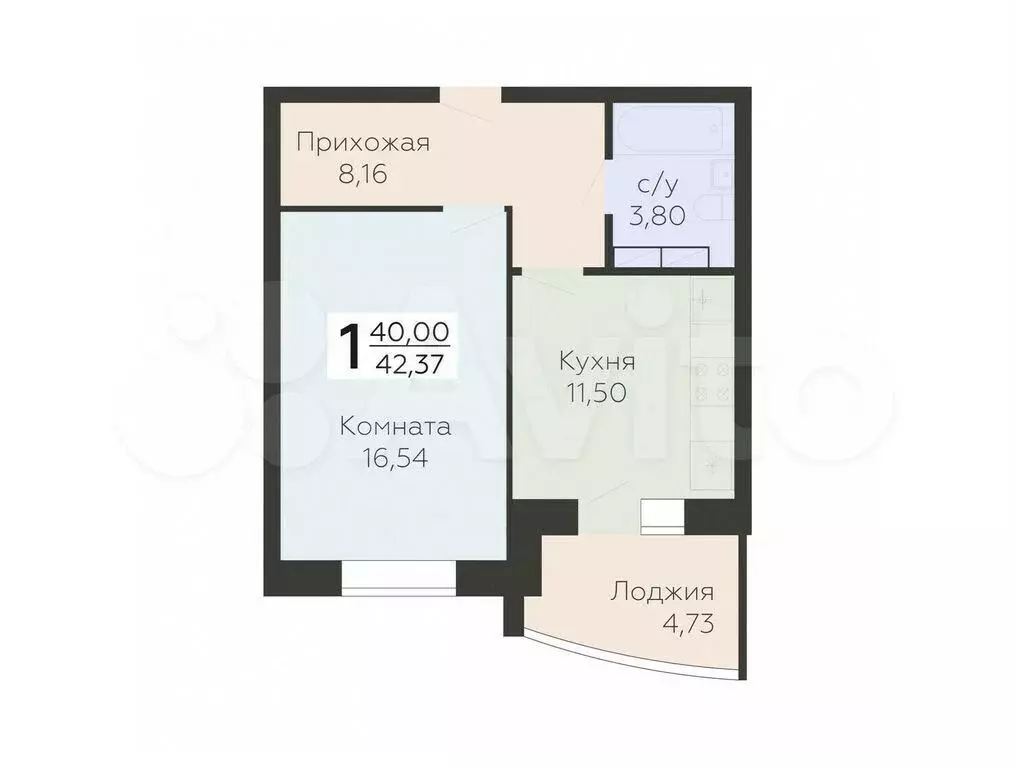 1-к. квартира, 42,4 м, 14/17 эт. - Фото 0