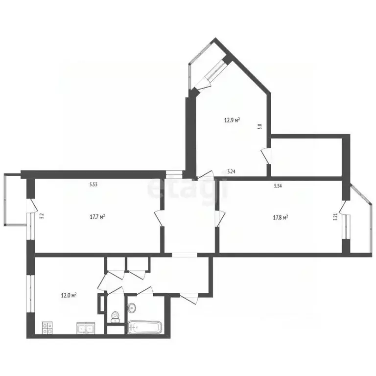 3-к кв. Москва Новомарьинская ул., 12/12К1 (82.0 м) - Фото 2