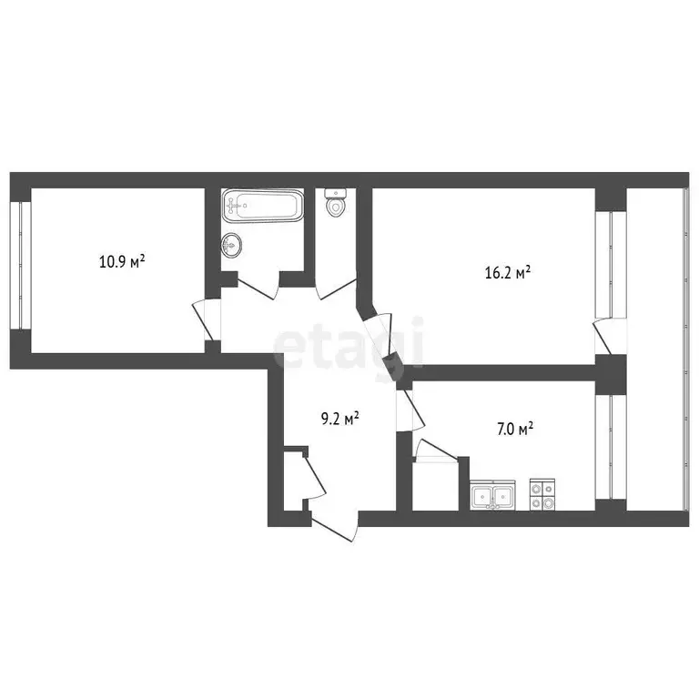 Квартира, 2 комнаты, 49.4 м - Фото 1