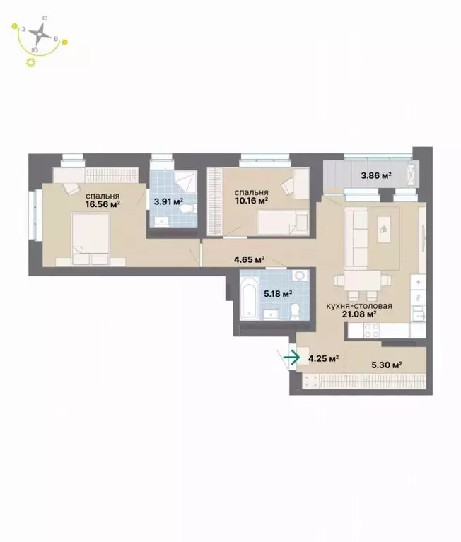 2-к кв. Свердловская область, Екатеринбург ул. Студенческая, 16 (74.95 ... - Фото 1