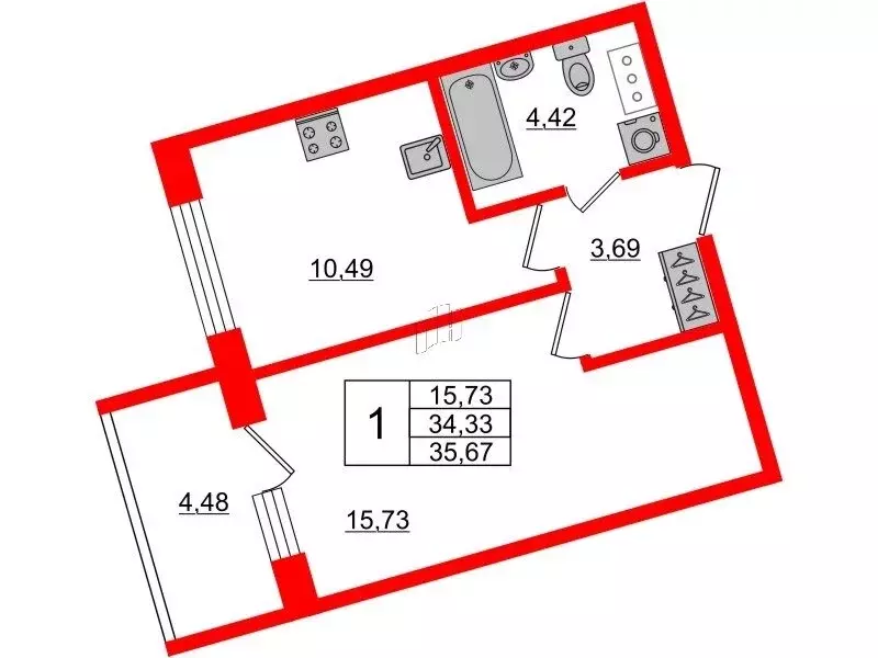 1-комнатная квартира: Сестрорецк, улица Инструментальщиков, 18 (35.7 ... - Фото 0