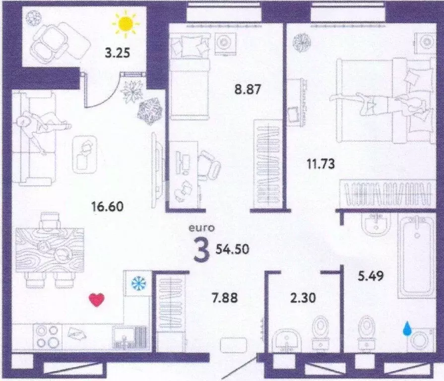 2-к кв. Тюменская область, Тюмень Невская ул., 109 (54.5 м) - Фото 1