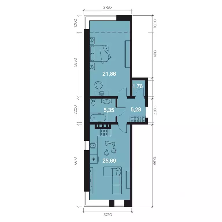 2-к кв. Иркутская область, Иркутск наб. Верхняя, 137 (63.69 м) - Фото 1