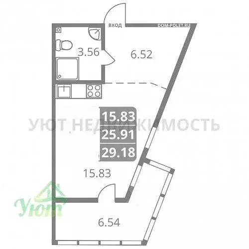Студия Московская область, Жуковский ул. Баженова, 3 (25.8 м) - Фото 2