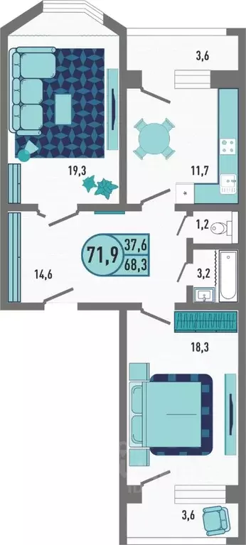2-к кв. Липецкая область, Липецк Минская ул., 4Ак1 (71.9 м) - Фото 1