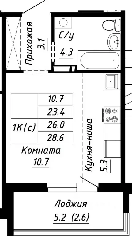 1-к кв. Алтайский край, Барнаул ул. Им. Анатолия Мельникова, 1 (26.0 ... - Фото 0