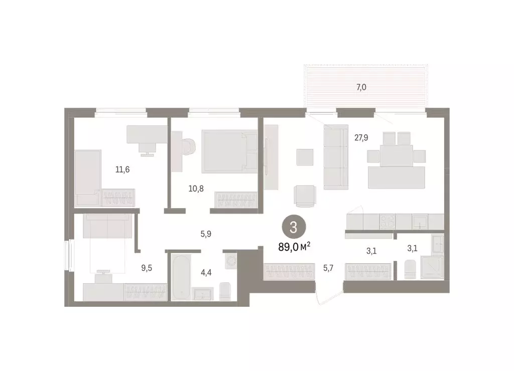 3-комнатная квартира: Новосибирский район, рабочий посёлок Краснообск, ... - Фото 2