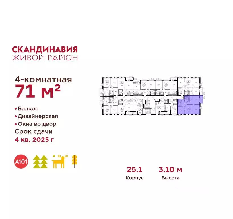 4-к кв. Москва Скандинавия жилой комплекс, 25.1 (71.0 м) - Фото 1