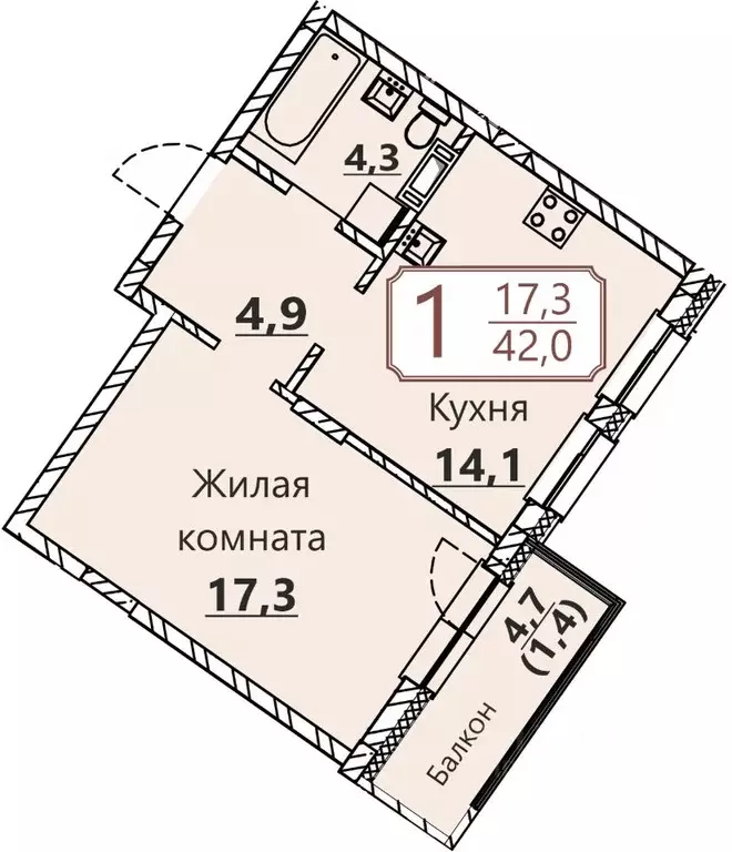 1-к кв. Чувашия, Чебоксары ул. Герцена, поз3 (42.0 м) - Фото 0