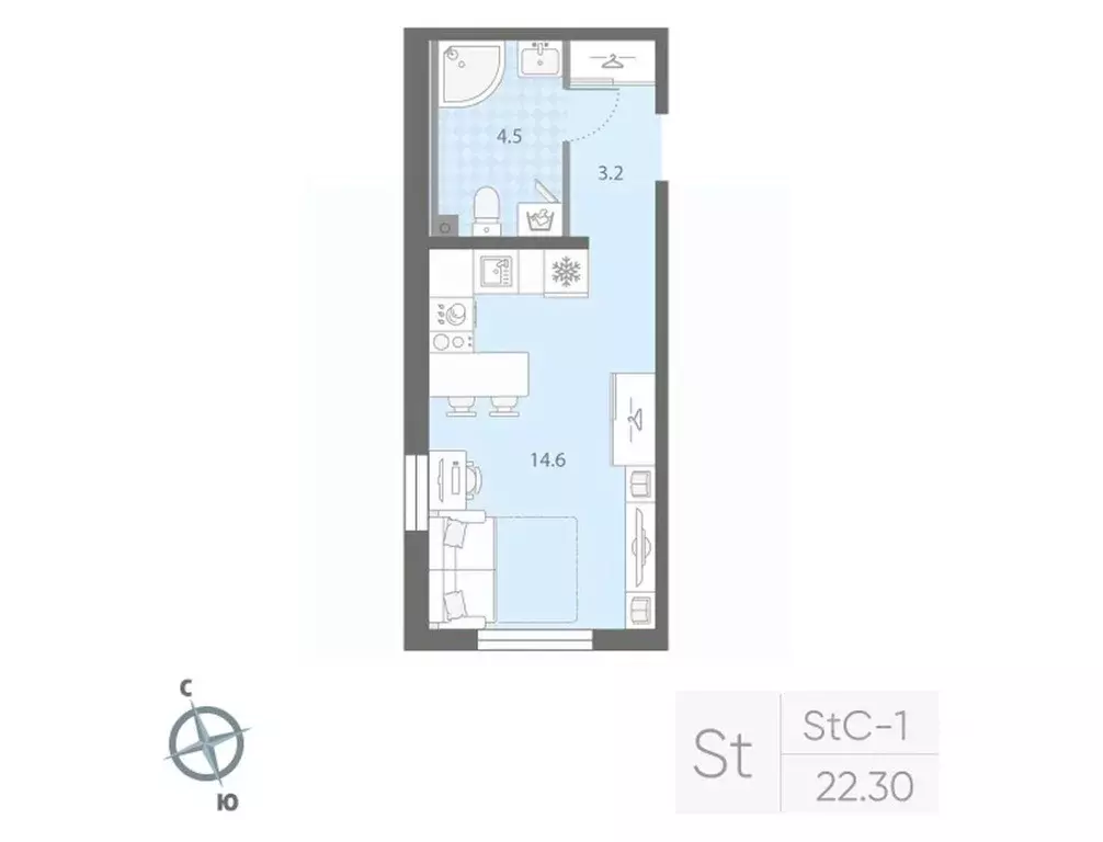 Студия Санкт-Петербург Товарищеский просп., 38Б (22.3 м) - Фото 0