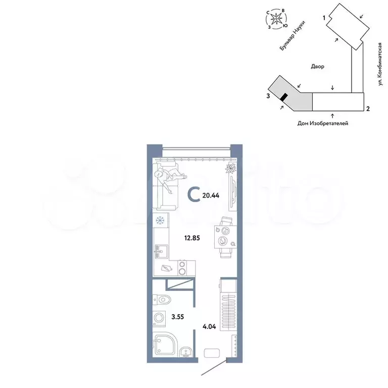 Квартира-студия, 20,4 м, 5/16 эт. - Фото 0