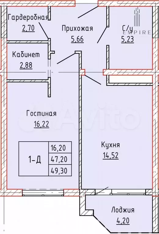 1-к. квартира, 49,3 м, 16/18 эт. - Фото 0
