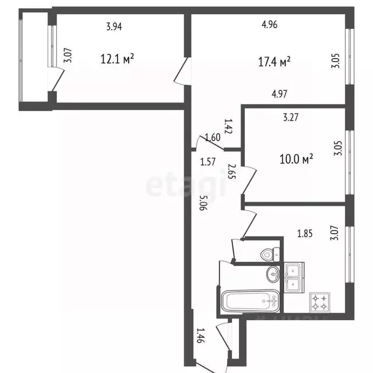 3-к кв. Санкт-Петербург Пражская ул., 33 (60.5 м) - Фото 2