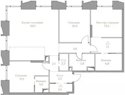 3-к кв. Москва Коллекция Лужники жилой комплекс (122.2 м) - Фото 0