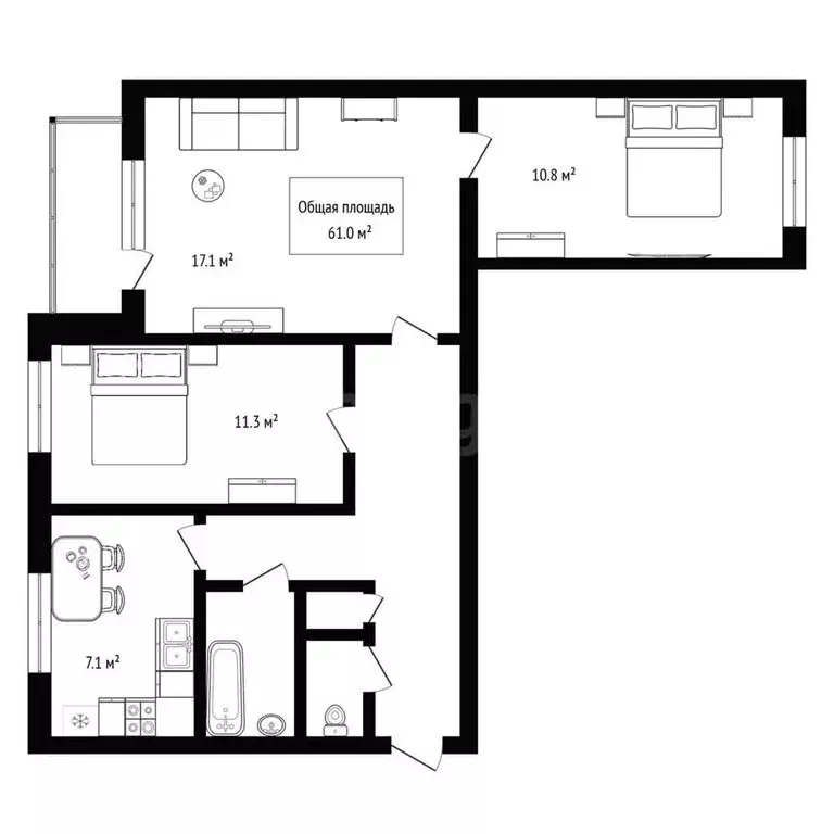 3-комнатная квартира: Искитим, микрорайон Шипуновский, 2 (61 м) - Фото 0