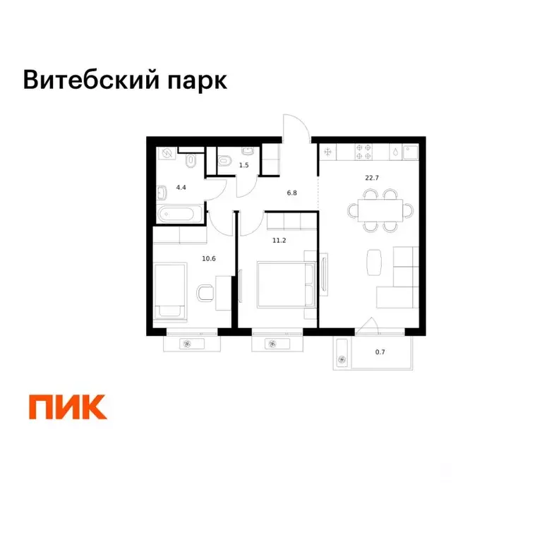 2-к кв. Санкт-Петербург Витебский Парк жилой комплекс (57.9 м) - Фото 1