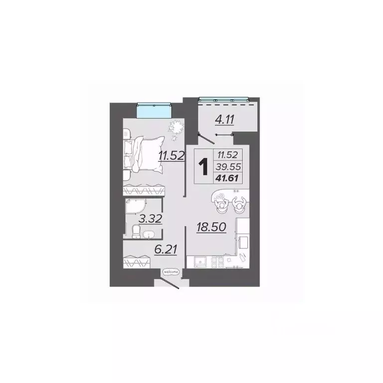 1-к кв. Брянская область, Брянск Архитектор жилой комплекс (41.61 м) - Фото 1