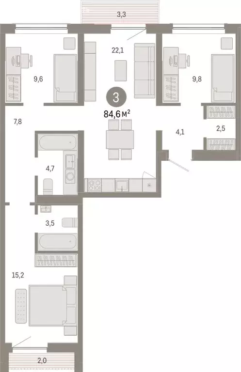 3-комнатная квартира: Новосибирск, Большевистская улица, с49 (84.61 м) - Фото 1