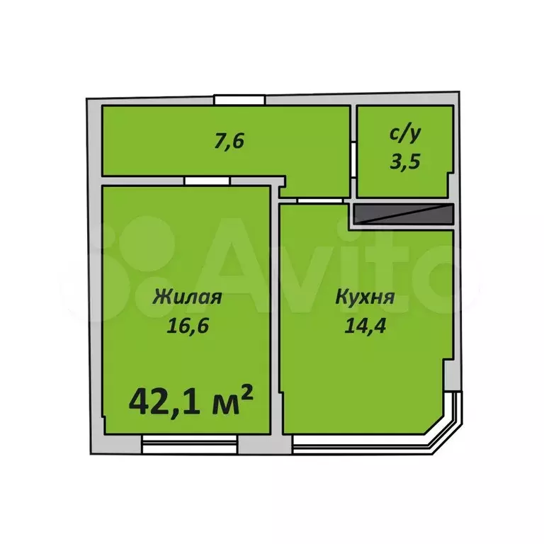 1-к. квартира, 42,2 м, 9/9 эт. - Фото 0