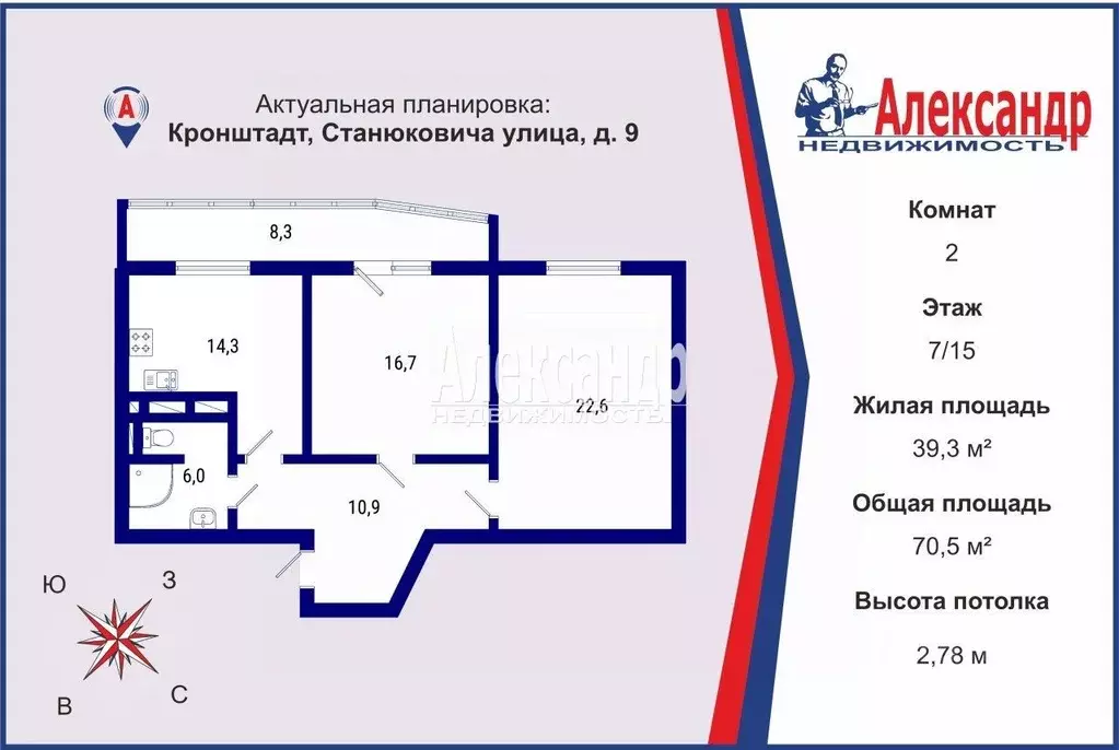 2-к кв. Санкт-Петербург, Санкт-Петербург, Кронштадт ул. Станюковича, 9 ... - Фото 1