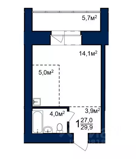 Студия Амурская область, Благовещенск 224-й кв-л,  (29.9 м) - Фото 0