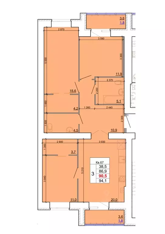 3-к кв. Костромская область, Кострома Кинешемское ш., 88 (90.5 м) - Фото 1