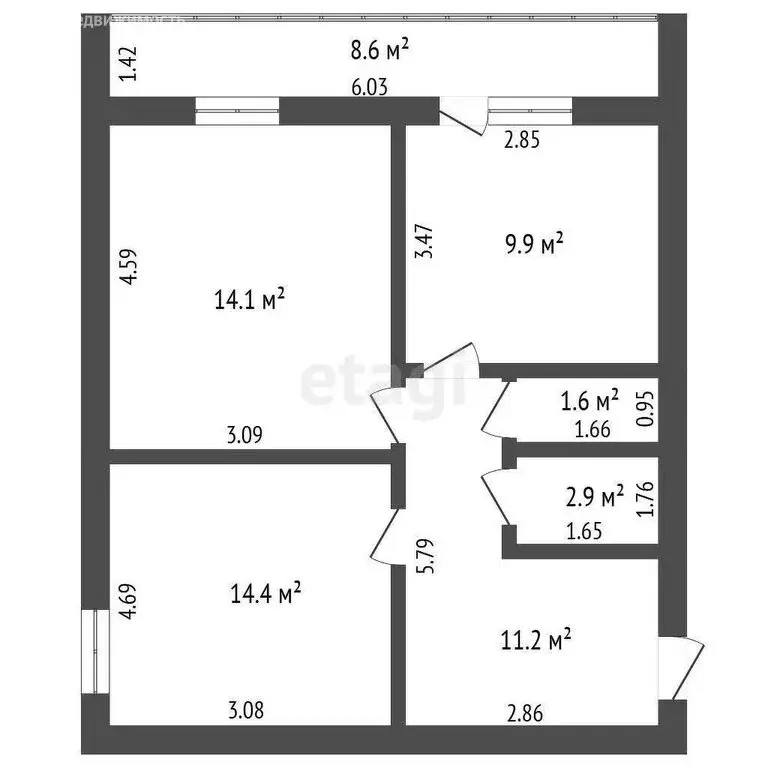 2-комнатная квартира: Ишим, улица Порфирьева, 6 (54.3 м) - Фото 1