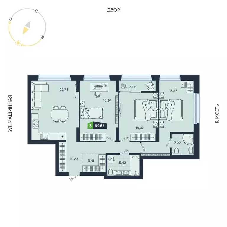 3-комнатная квартира: Екатеринбург, Машинная улица, 1В/4 (99.67 м) - Фото 1