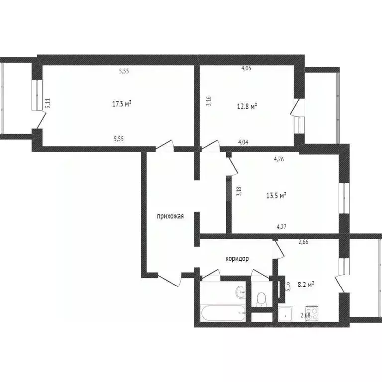 3-к кв. Белгородская область, Белгород бул. Юности, 41 (70.7 м) - Фото 2