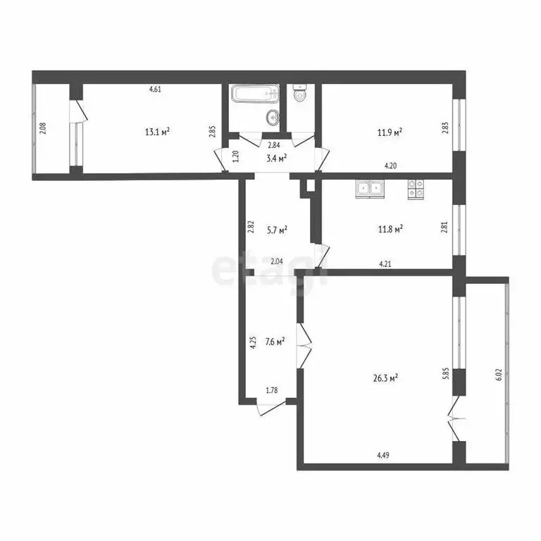 3-комнатная квартира: Тюмень, улица Салтыкова-Щедрина, 55 (83.8 м) - Фото 2