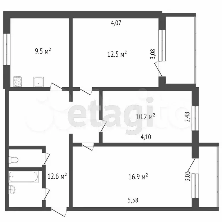 3-к. квартира, 68,5 м, 2/9 эт. - Фото 0