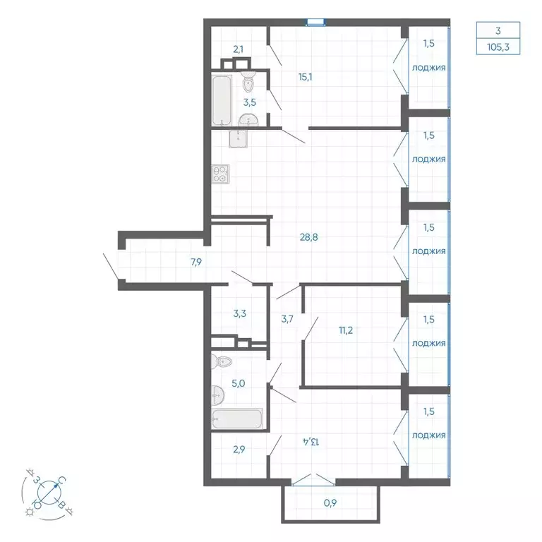 3-комнатная квартира: Екатеринбург, улица Вильгельма де Геннина, 59 ... - Фото 1