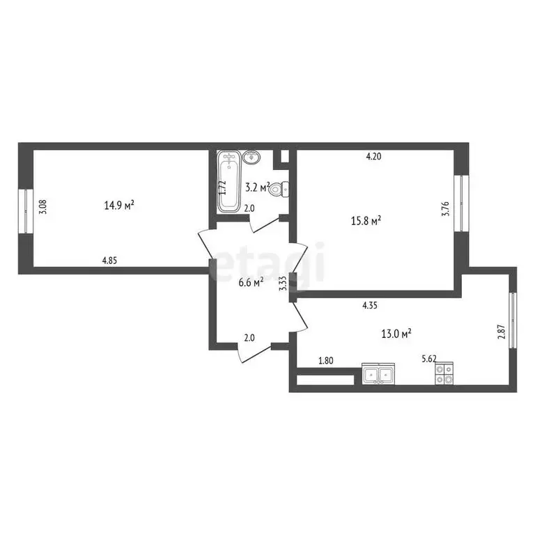 2-комнатная квартира: Светлогорск, улица Токарева, 6А (54 м) - Фото 0