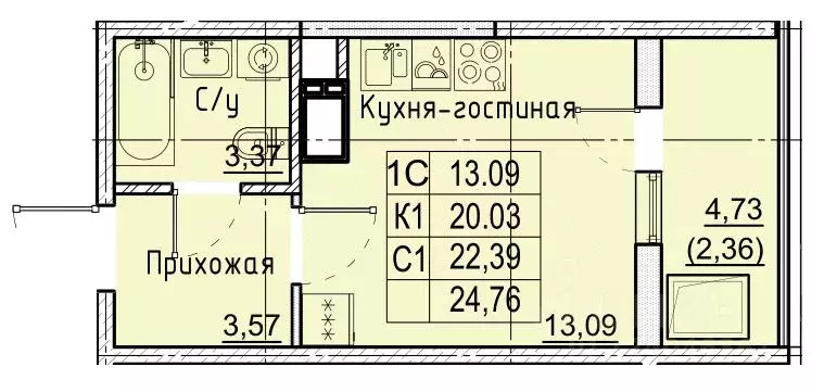 Студия Ставропольский край, Ставрополь № 36 мкр, ЖК Фруктовый сад,  ... - Фото 0