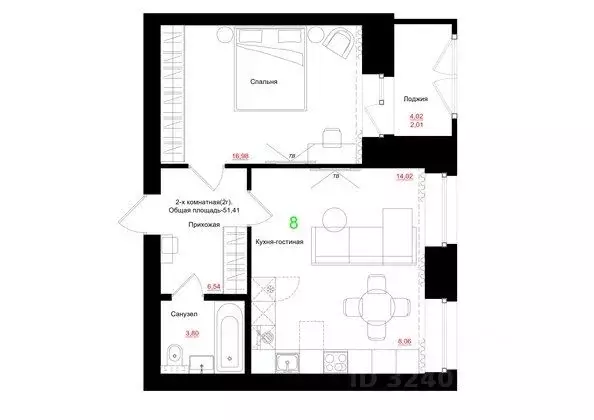 1-к кв. Красноярский край, Красноярск Азовская ул. (51.41 м) - Фото 2