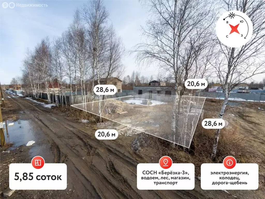 Участок в Тюмень, территория СОСН Берёзка-3, 23-я улица (5.85 м) - Фото 1