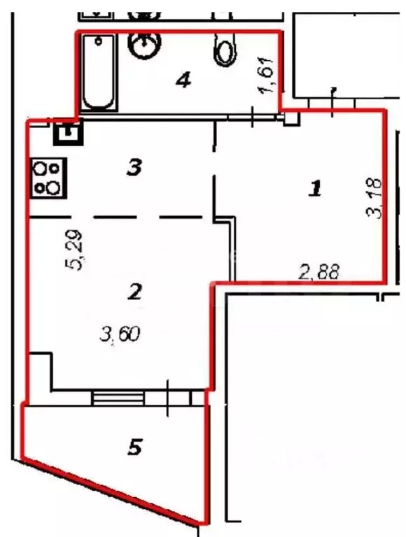 Студия Белгородская область, Старый Оскол Центральный мкр, 1/1 (35.3 ... - Фото 2
